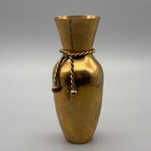 Vintage Brass Vase With Twisted Rope Detail and Flared Top Classic Decorative